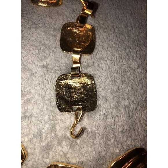 Vintage Goldtone Metal Square Tooled Charms Adjustable Chain Belt main image 3